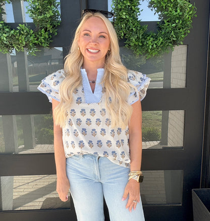 White Wildflower Flutter Top