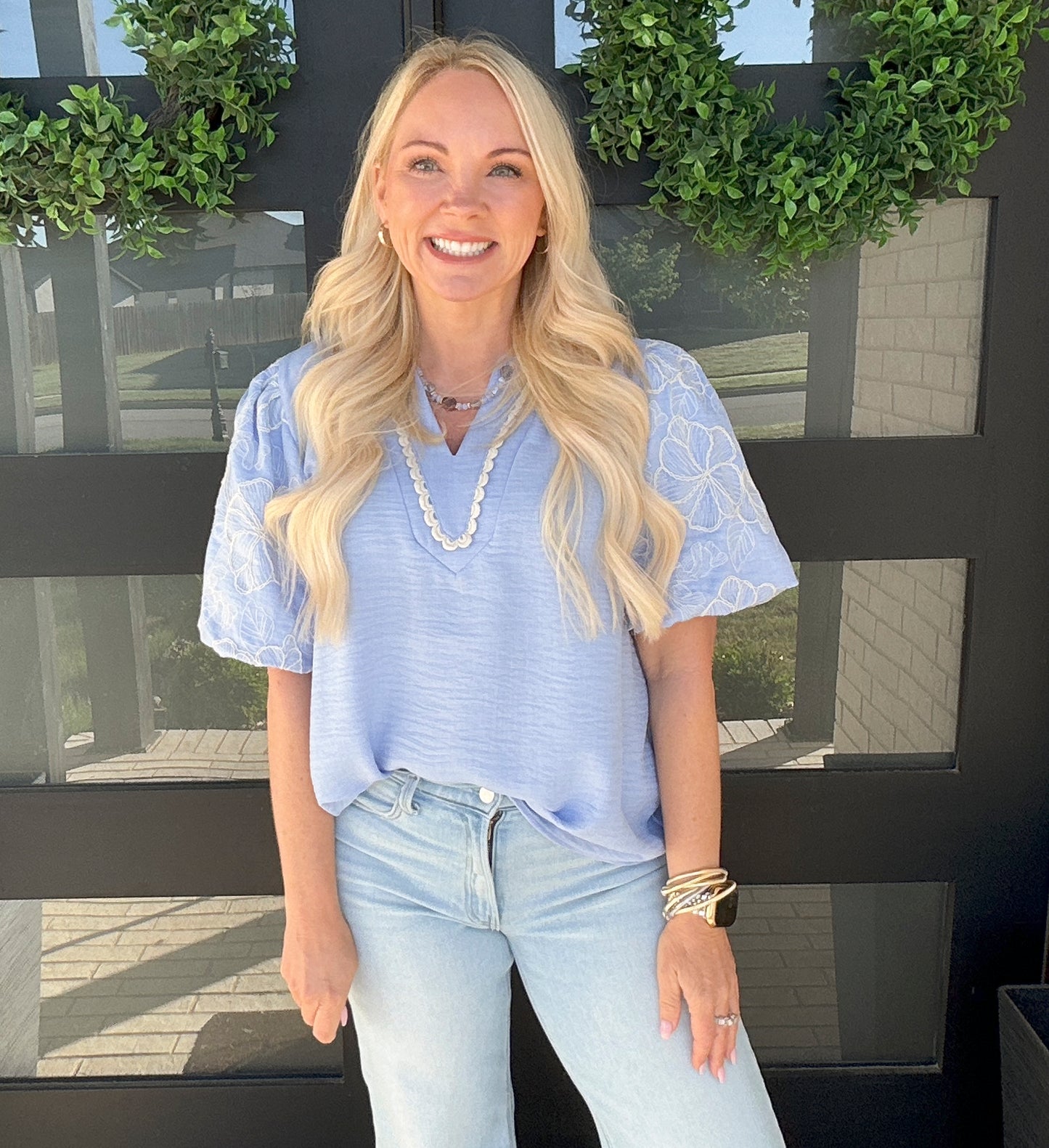 Contrast Bloom Top - Blue