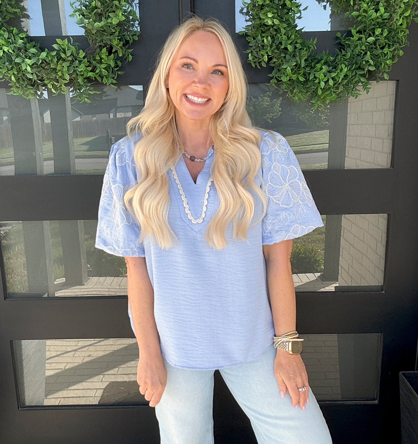 Contrast Bloom Top - Blue