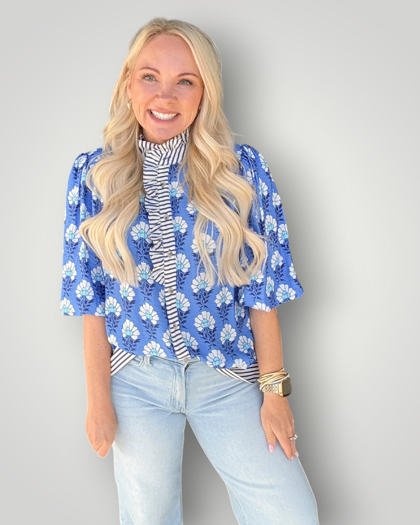 Blue Blossom Ruffle Blouse
