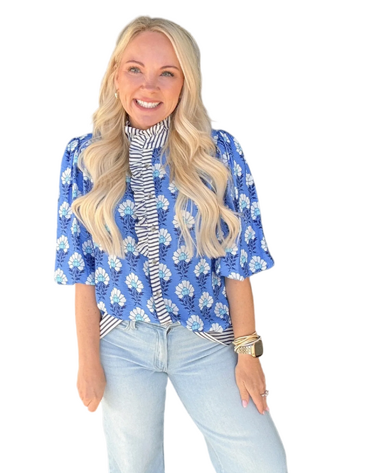 Blue Blossom Ruffle Blouse