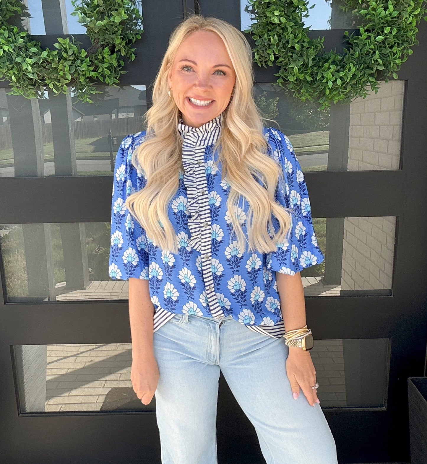 Blue Blossom Ruffle Blouse