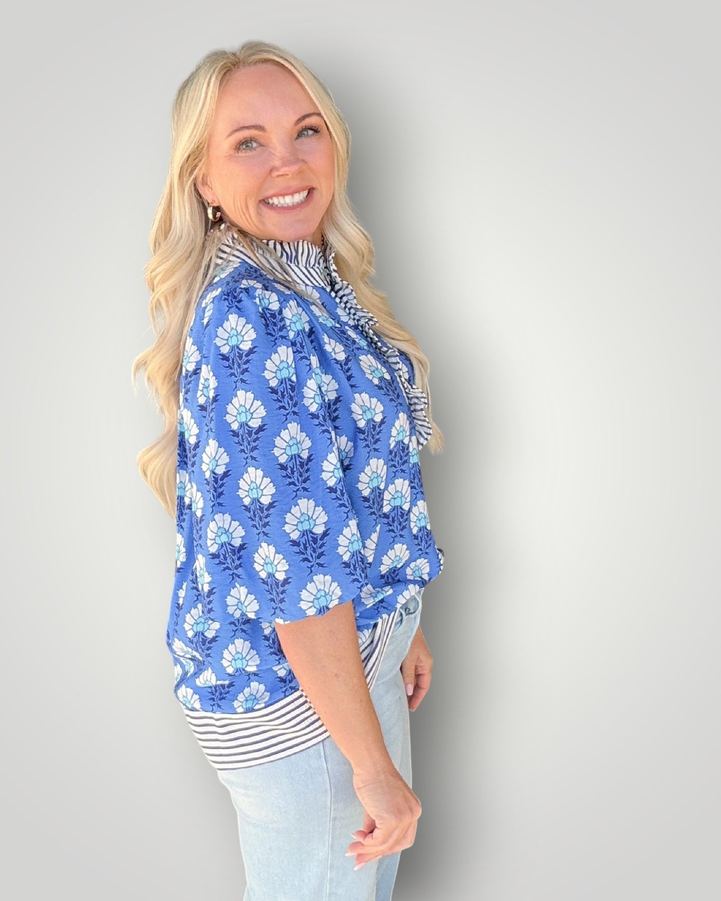 Blue Blossom Ruffle Blouse