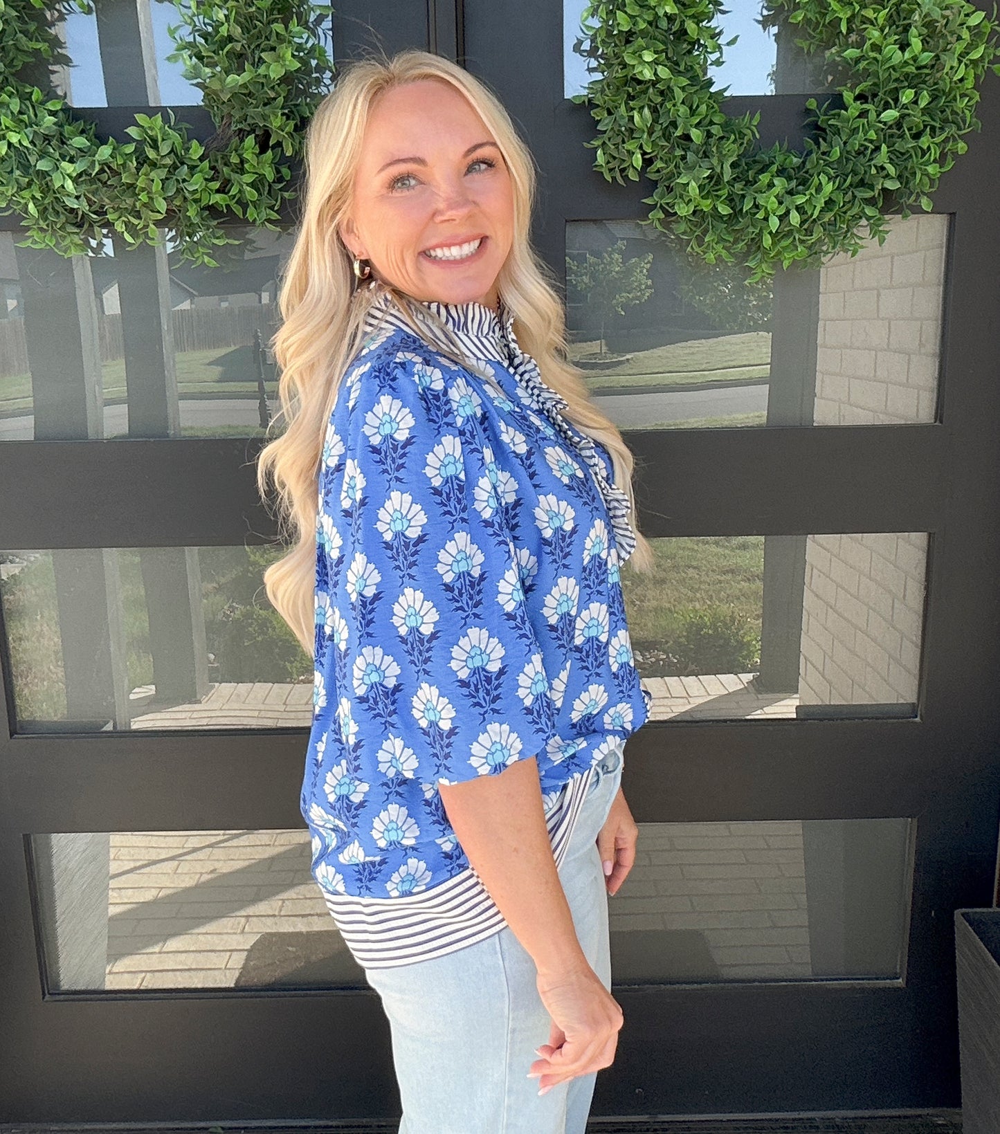 Blue Blossom Ruffle Blouse