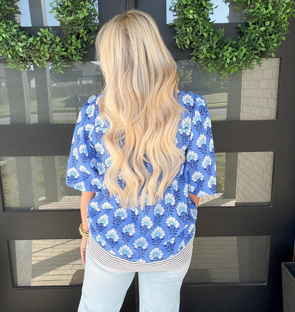 Blue Blossom Ruffle Blouse