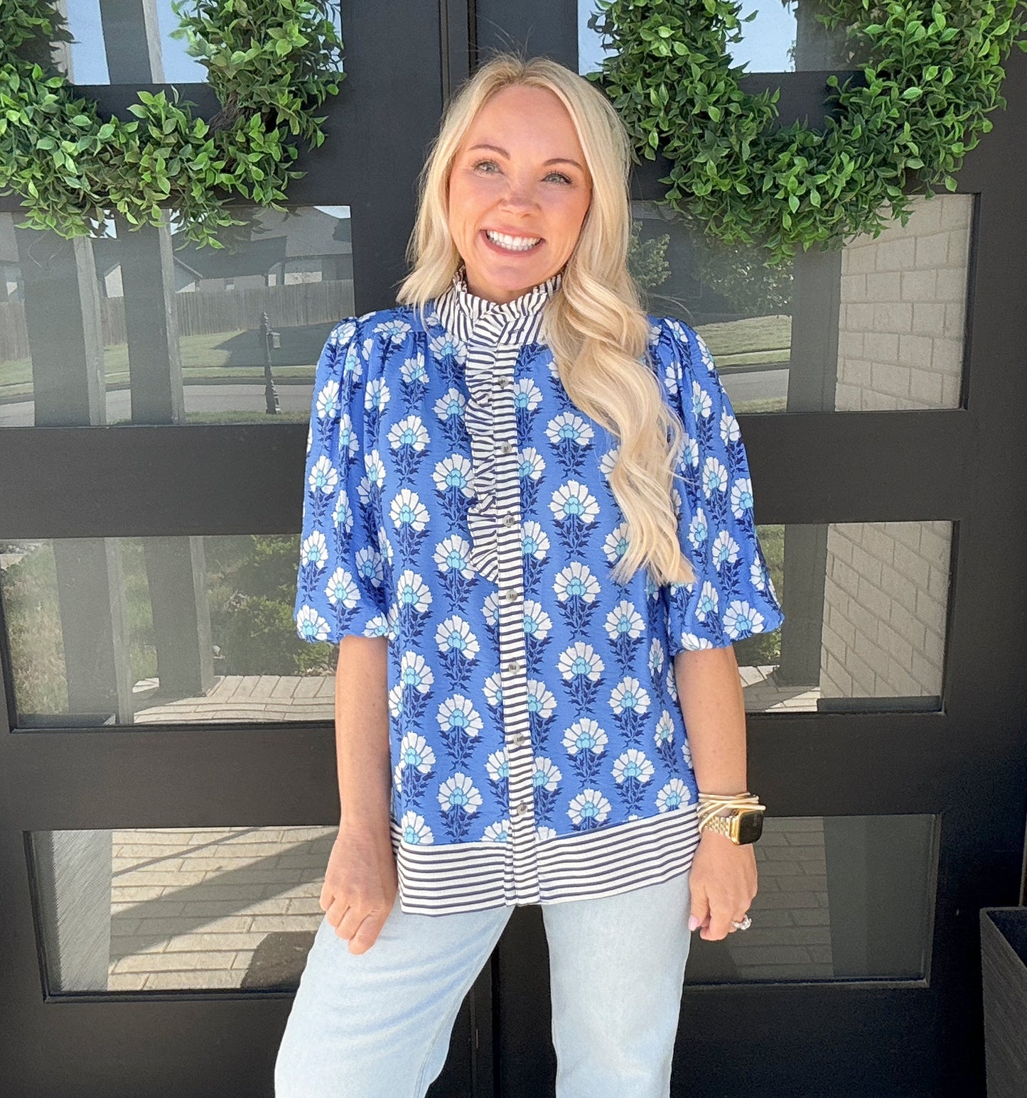 Blue Blossom Ruffle Blouse