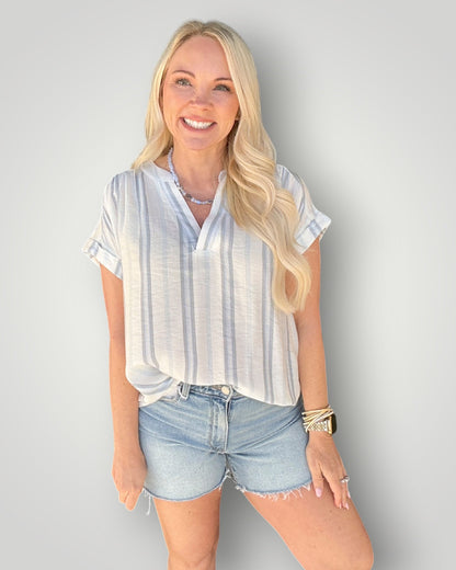 Skyline Stripe Split Neck Top