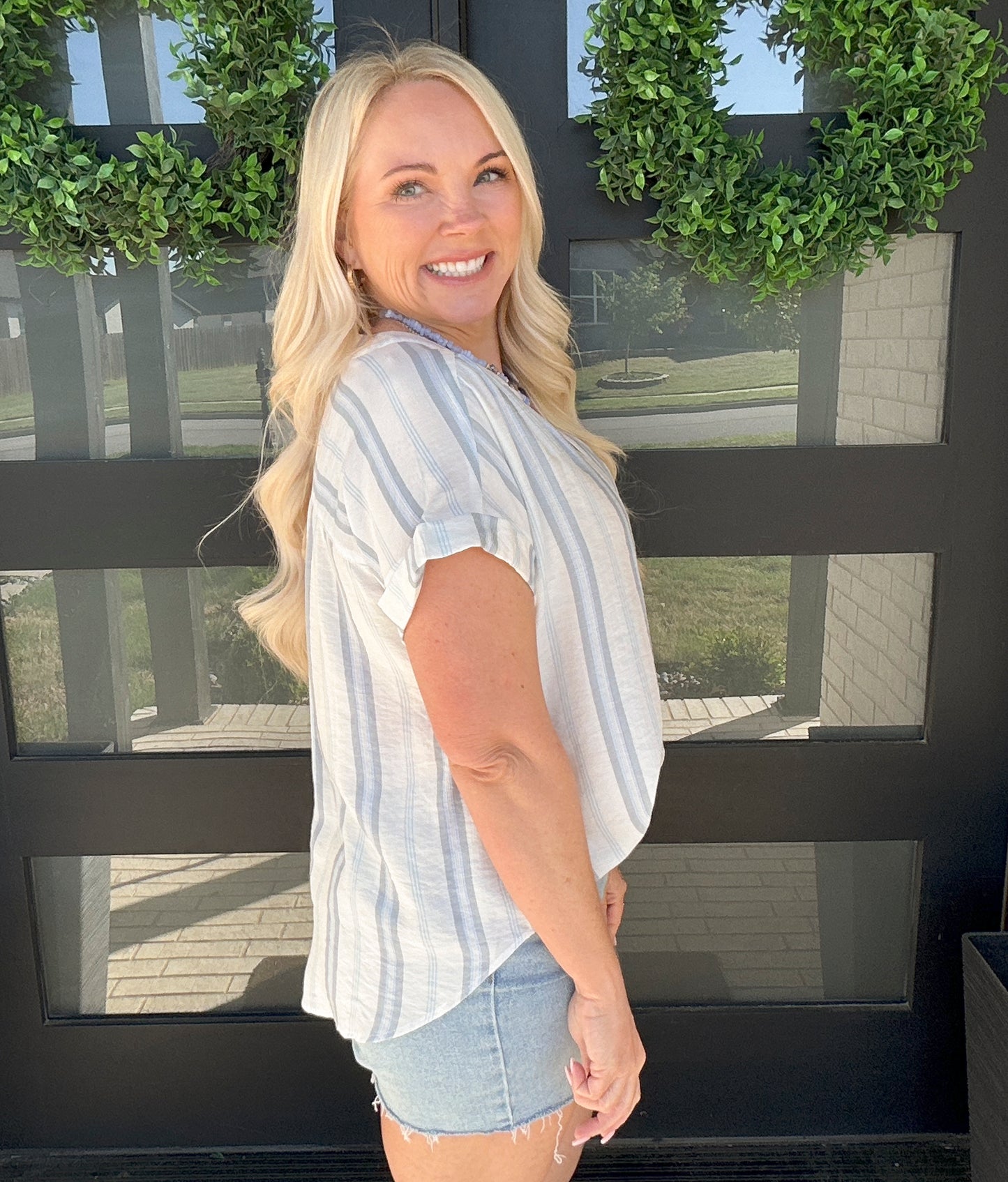 Skyline Stripe Split Neck Top