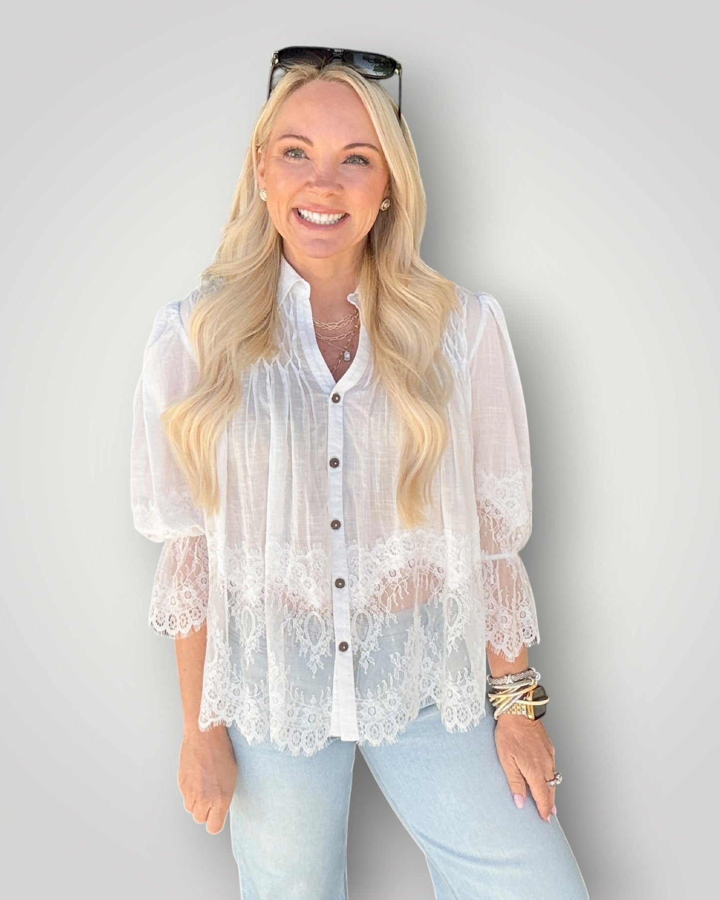 Delicate Lace Button Down