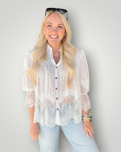 Delicate Lace Button Down