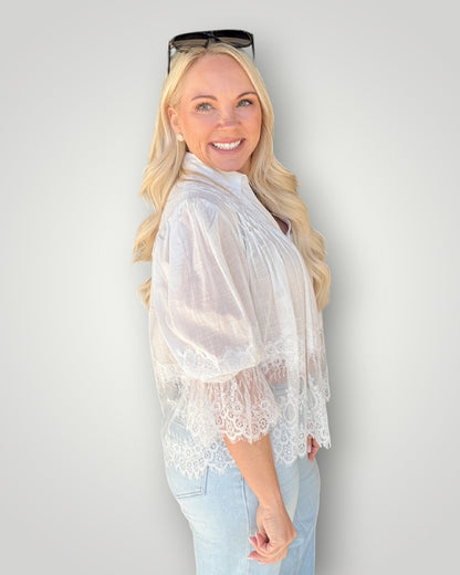 Delicate Lace Button Down