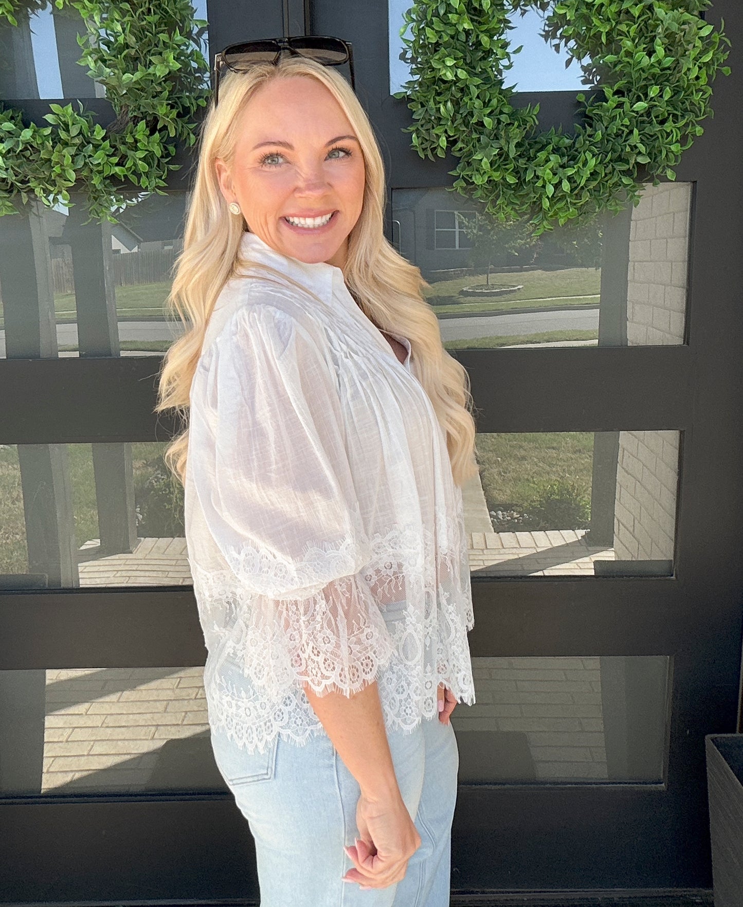 Delicate Lace Button Down