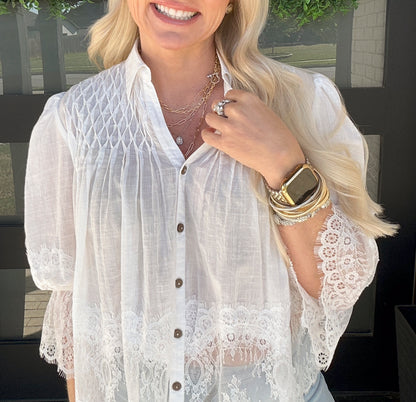 Delicate Lace Button Down
