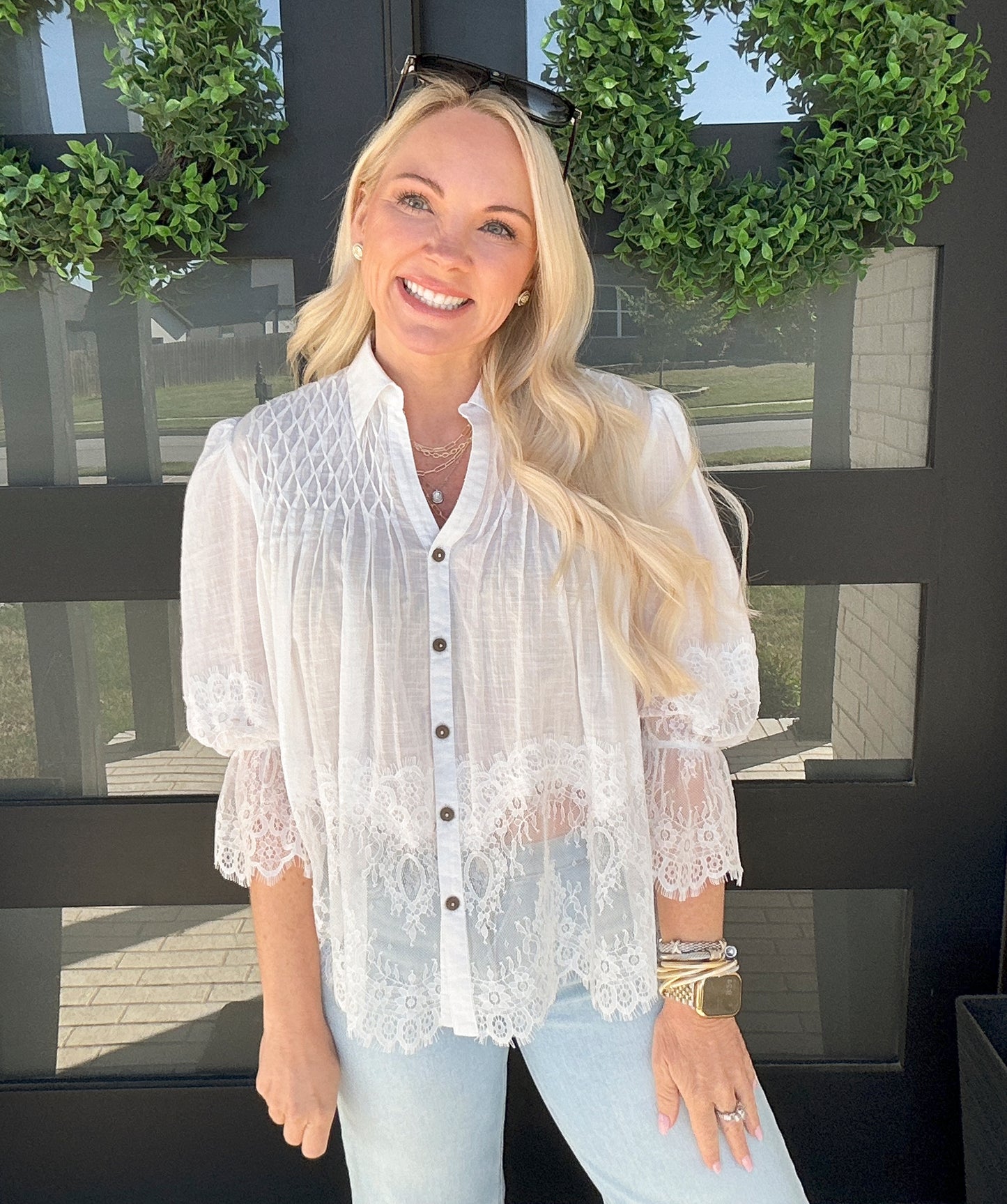 Delicate Lace Button Down