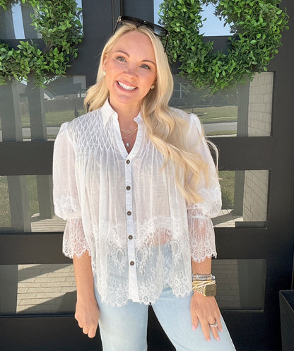 Delicate Lace Button Down