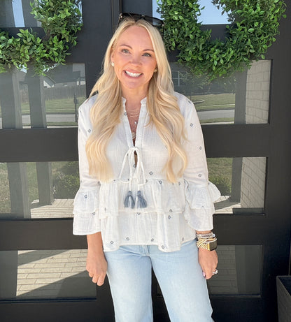 Blue Diamond Ruffle Blouse
