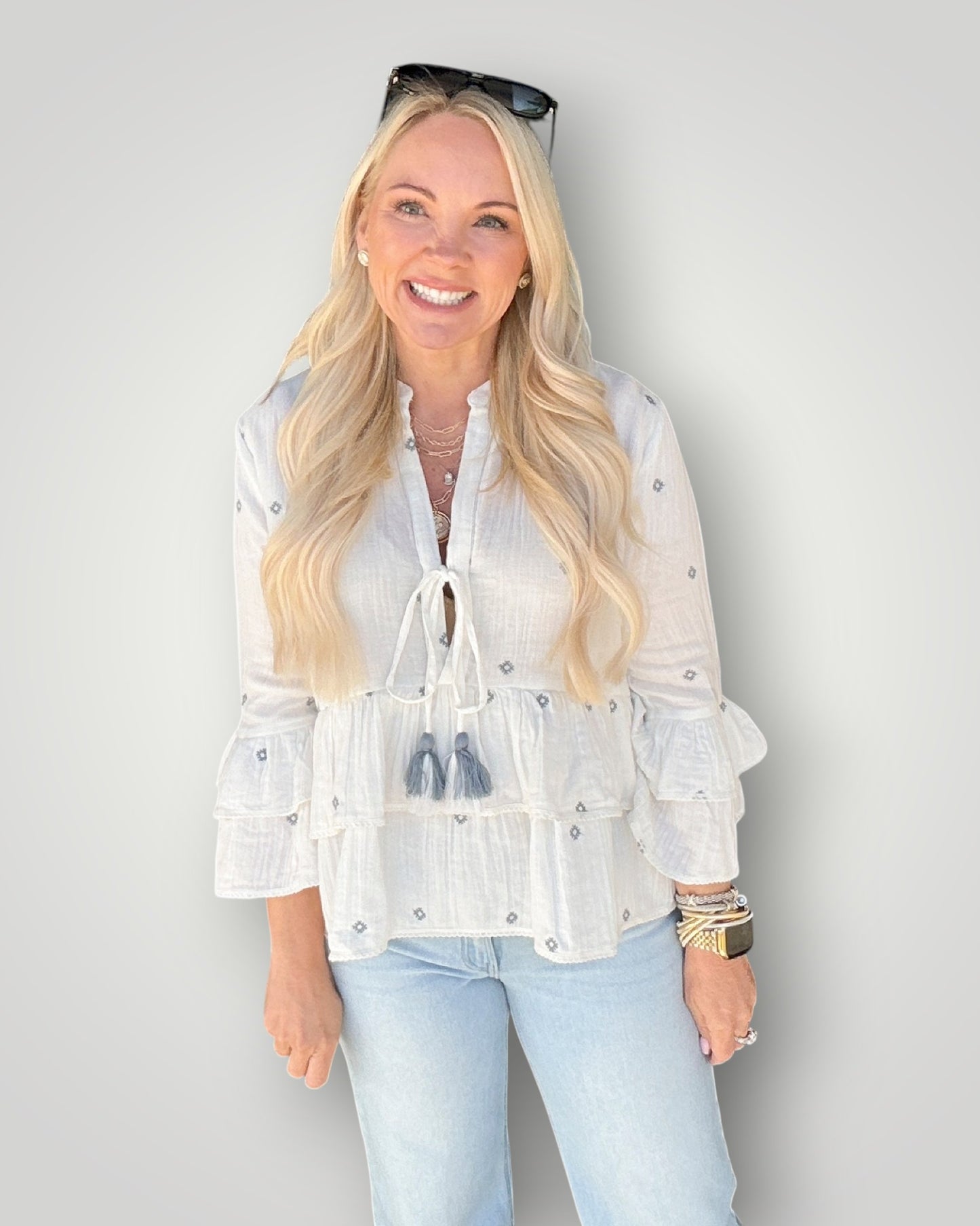 Blue Diamond Ruffle Blouse