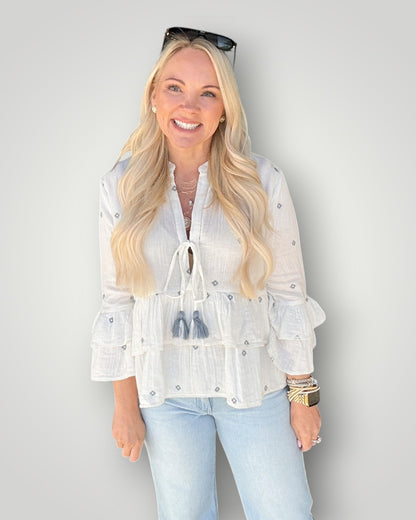 Blue Diamond Ruffle Blouse