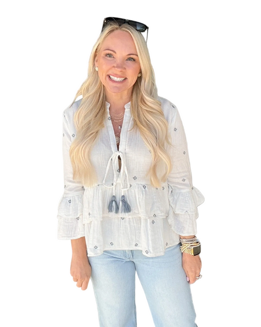Blue Diamond Ruffle Blouse