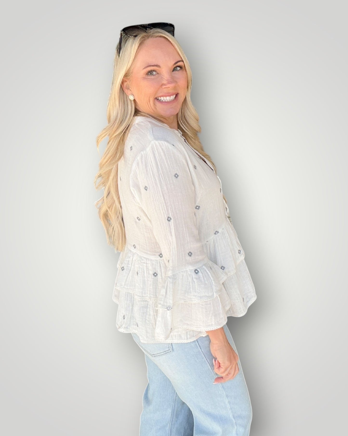 Blue Diamond Ruffle Blouse