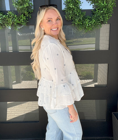 Blue Diamond Ruffle Blouse