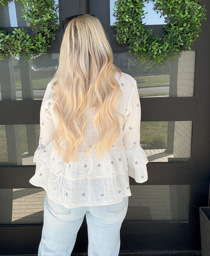 Blue Diamond Ruffle Blouse