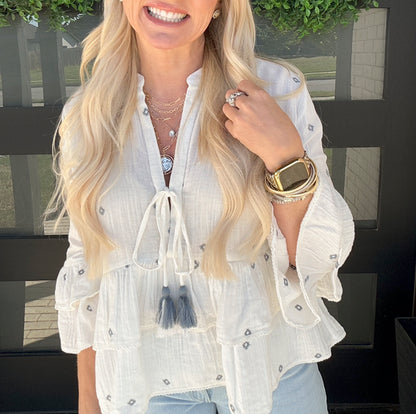 Blue Diamond Ruffle Blouse