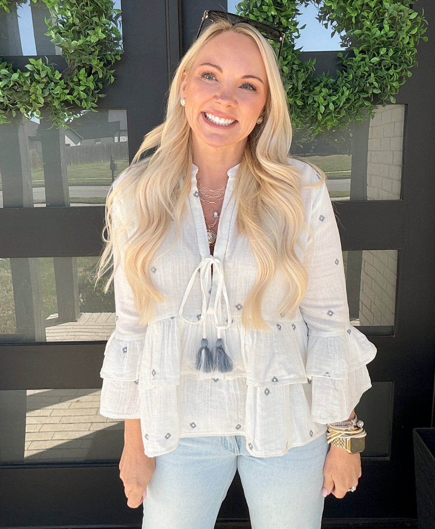 Blue Diamond Ruffle Blouse