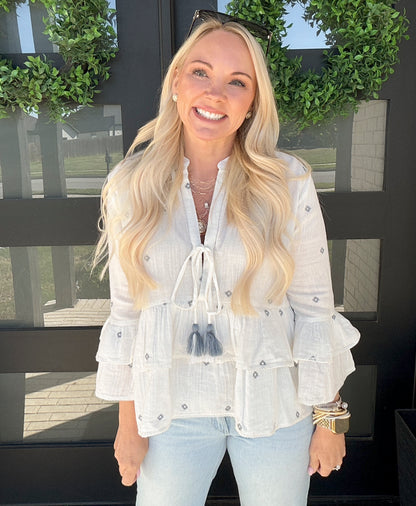 Blue Diamond Ruffle Blouse