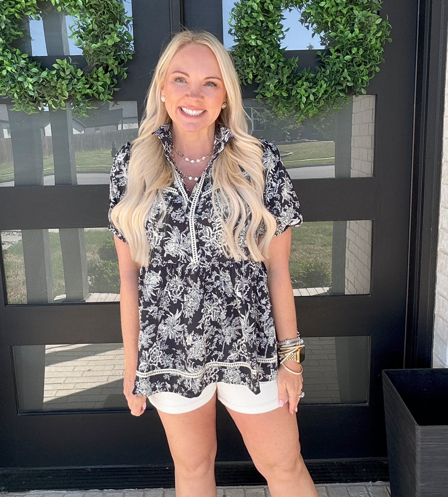 Navy Floral Blouse