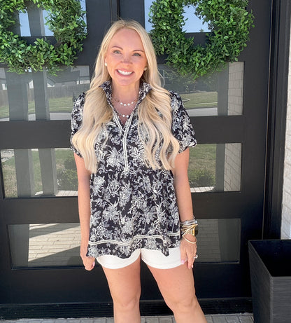 Navy Floral Blouse