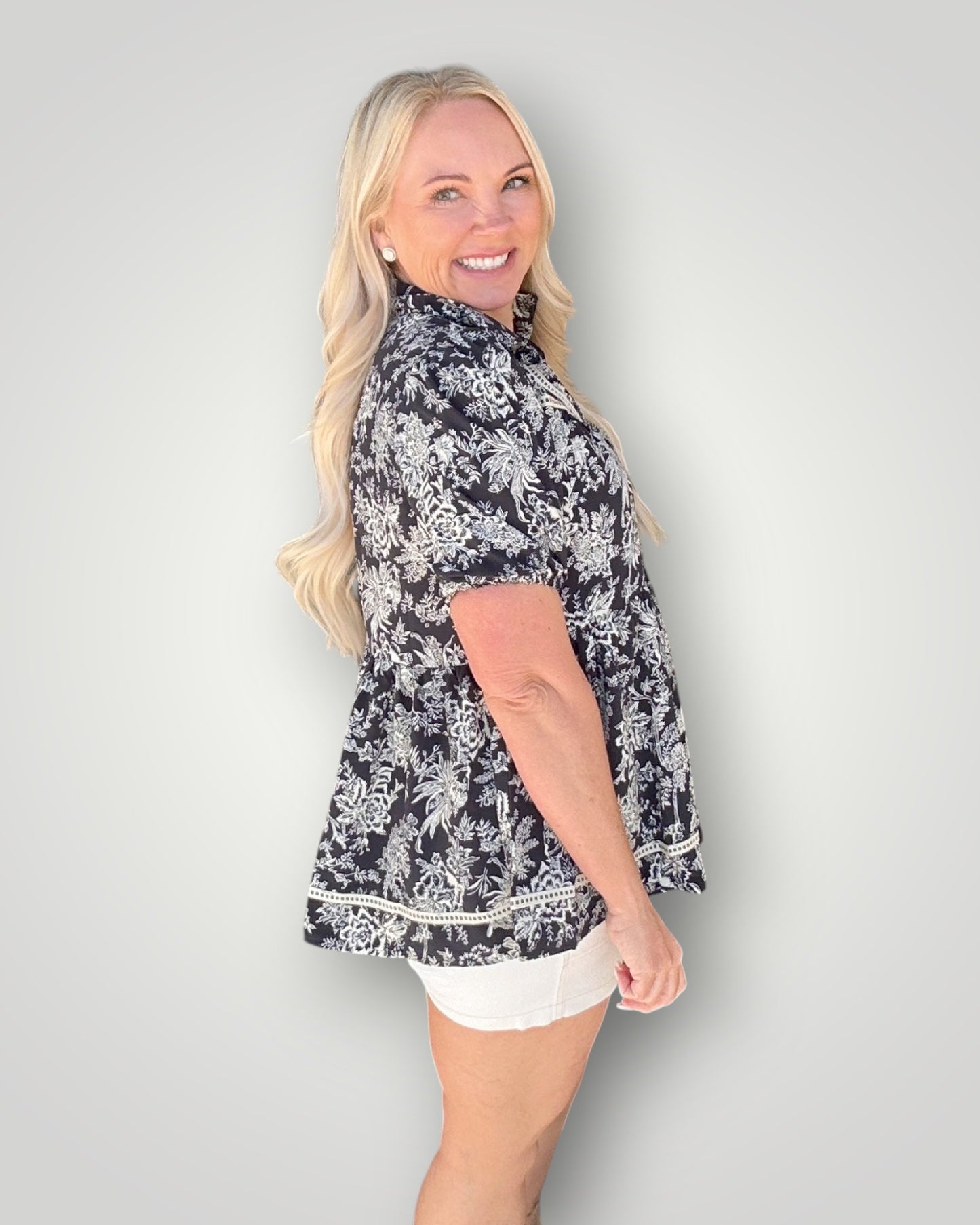 Navy Floral Blouse
