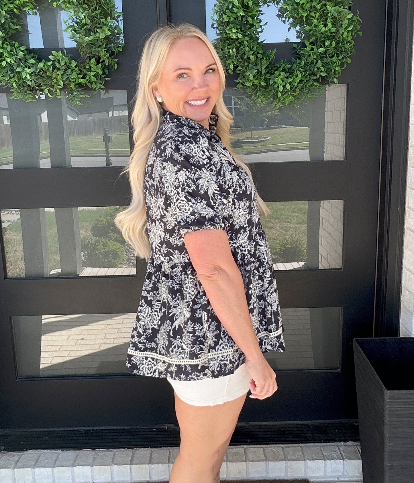Navy Floral Blouse