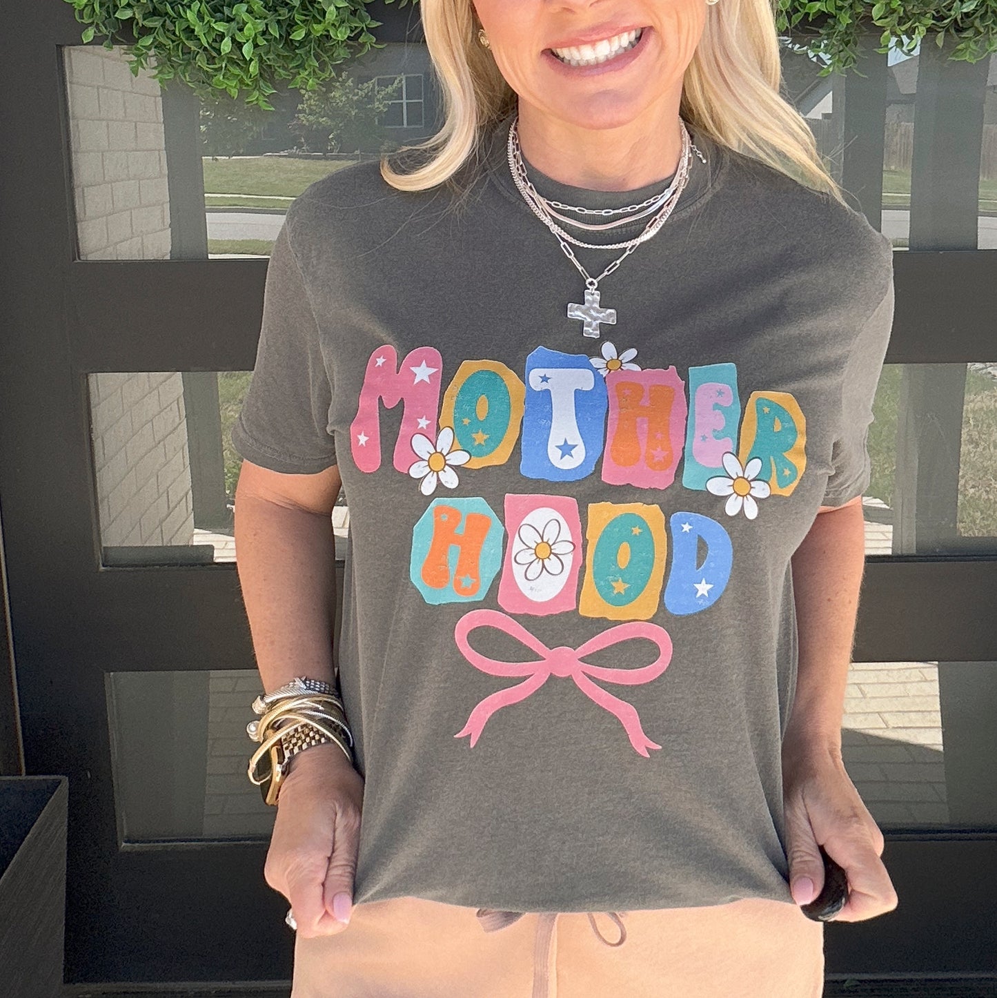 Motherhood Retro Floral Bow Graphic Tee
