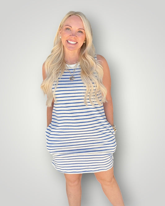 Everyday Stripe Tank Dress - Blue