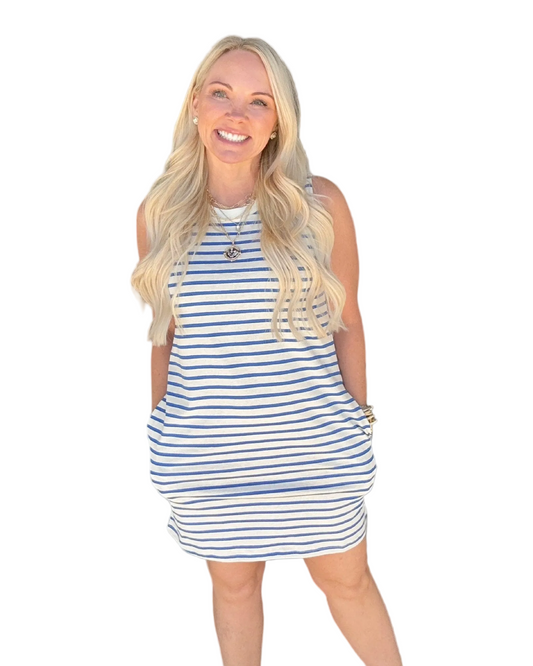Everyday Stripe Tank Dress - Blue