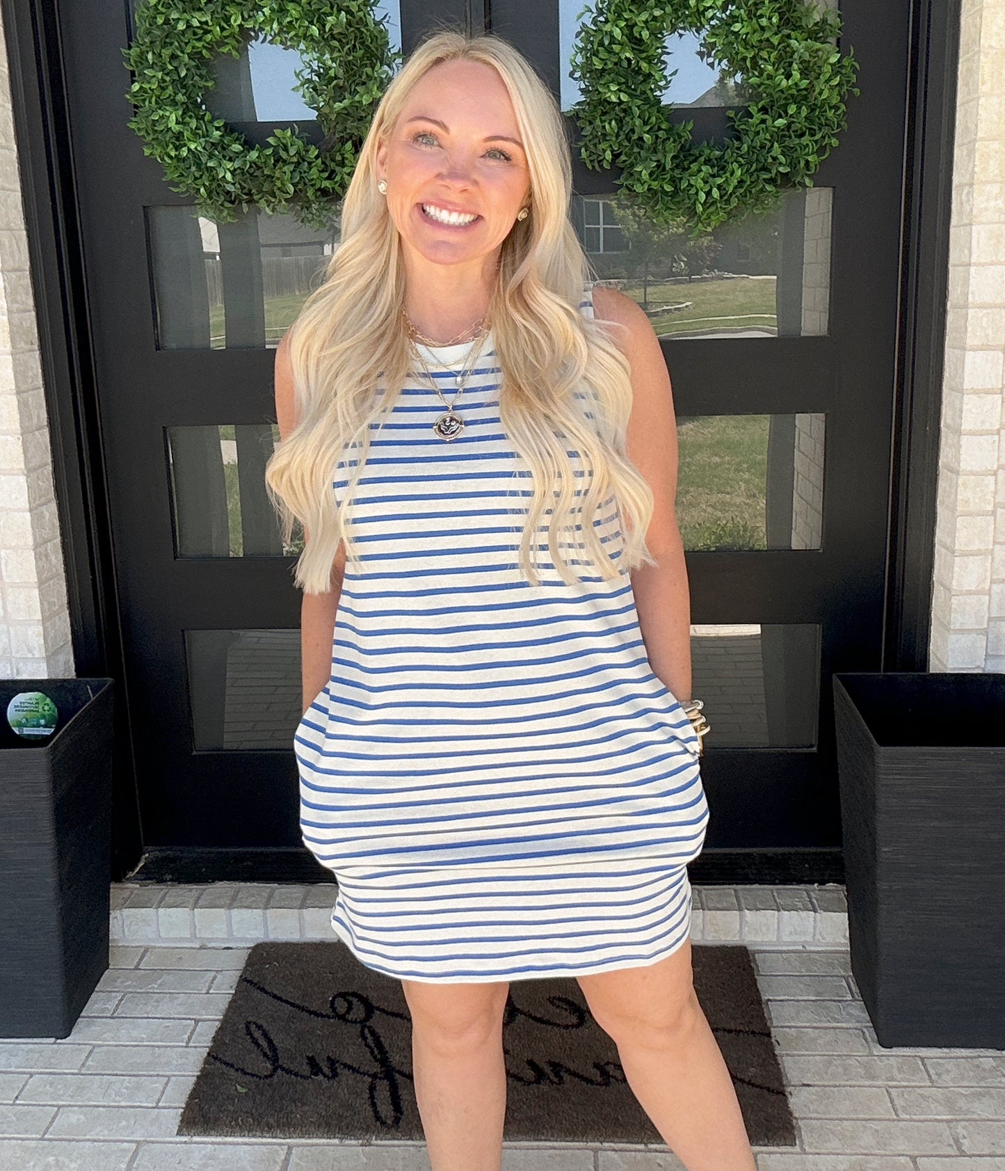 Everyday Stripe Tank Dress - Blue