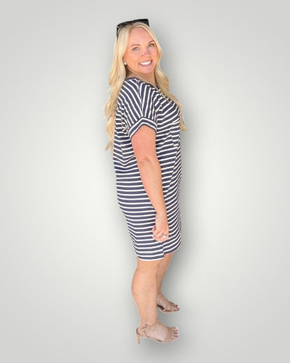 The Easy Stripe T-Shirt Dress - Navy