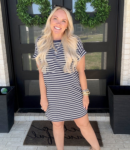 The Easy Stripe T-Shirt Dress - Navy