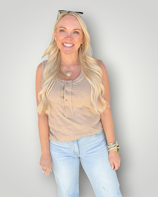 The Everyday Henley Tank - Taupe