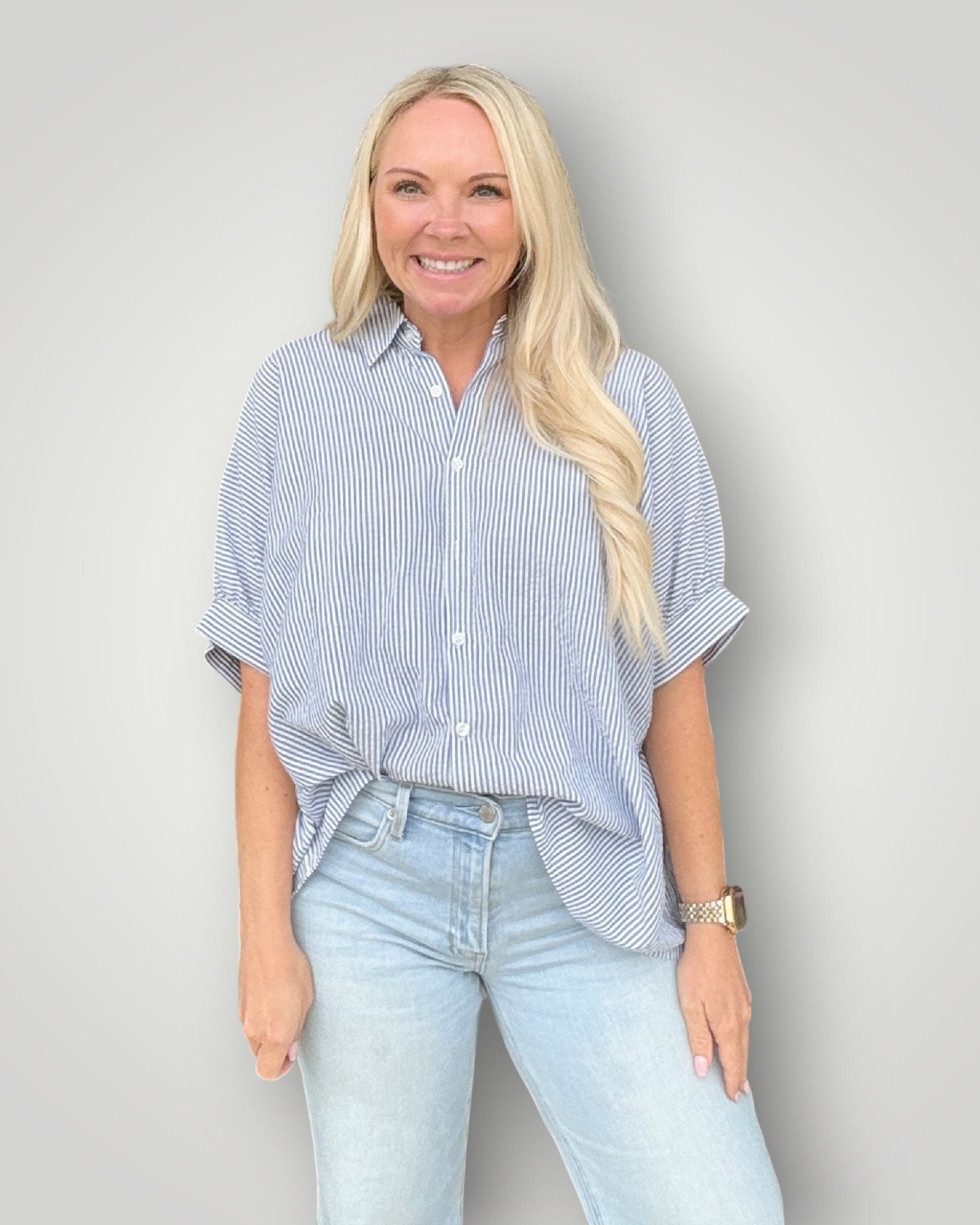 Coastal Stripe Button Top - Blue