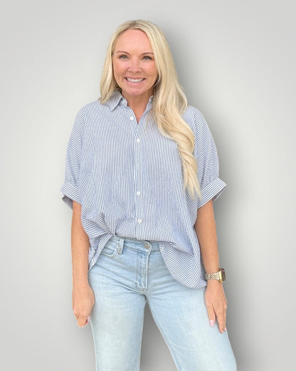 Coastal Stripe Button Top - Blue