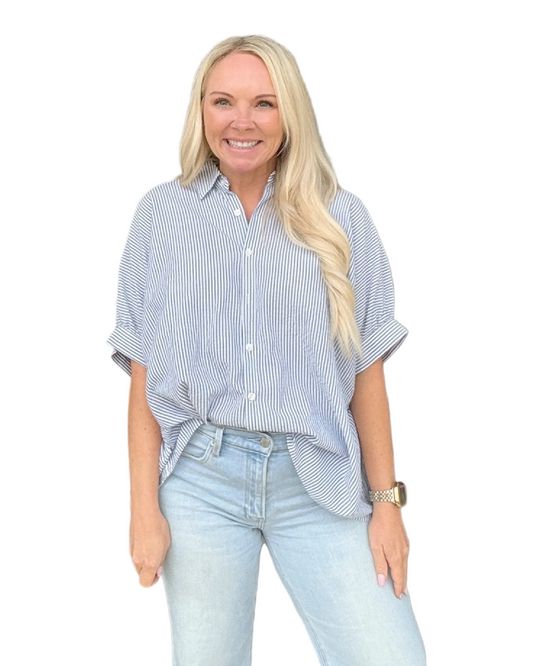 Coastal Stripe Button Top - Blue