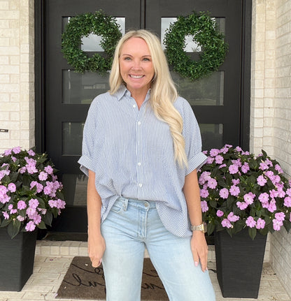 Coastal Stripe Button Top - Blue