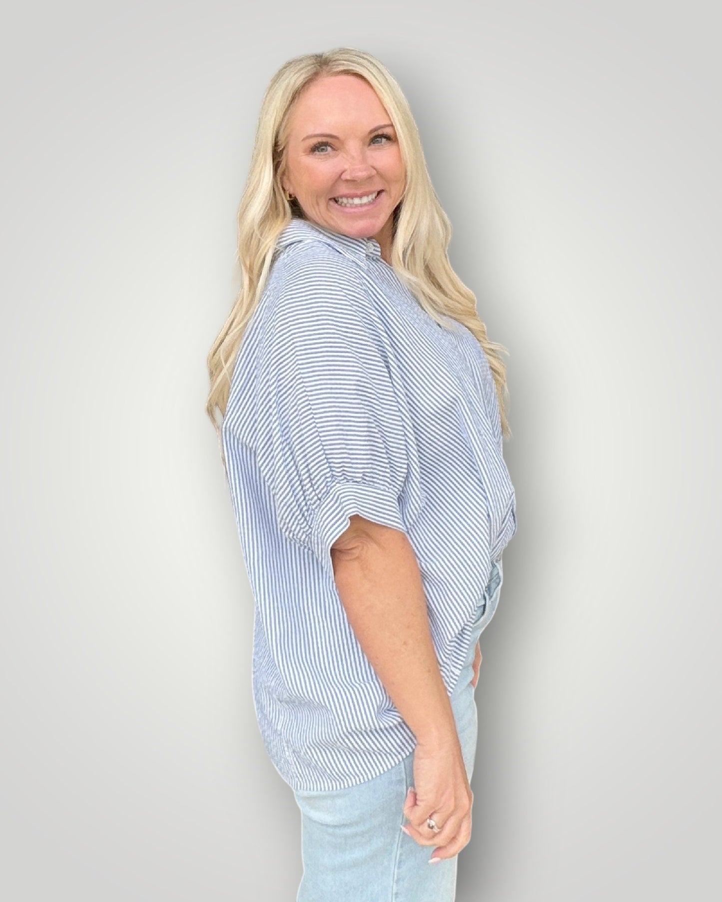 Coastal Stripe Button Top - Blue