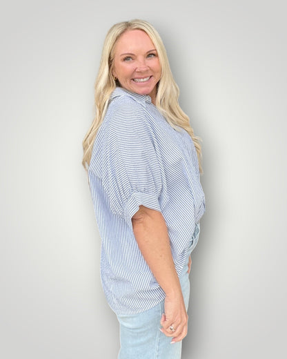 Coastal Stripe Button Top - Blue