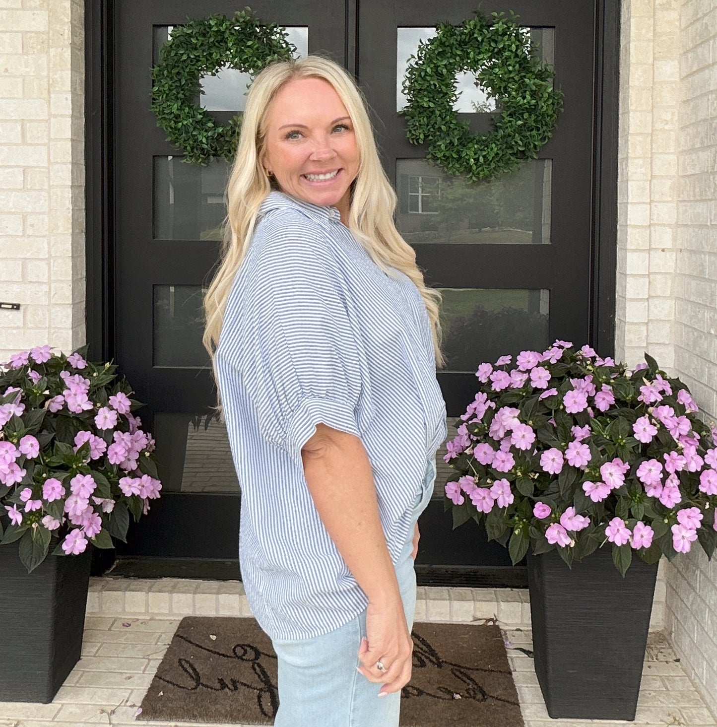 Coastal Stripe Button Top - Blue