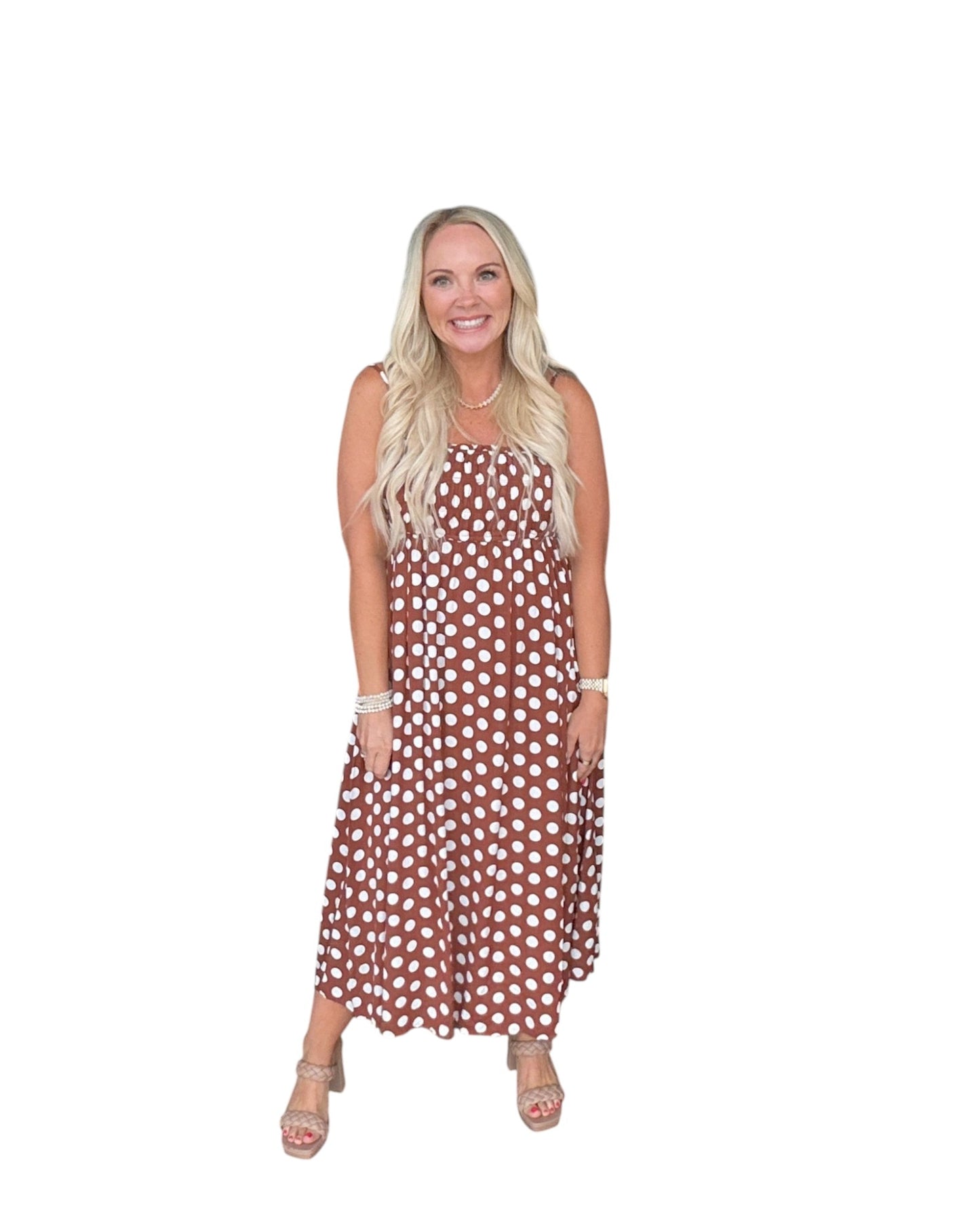 Sleeveless Polka Dot Midi Dress