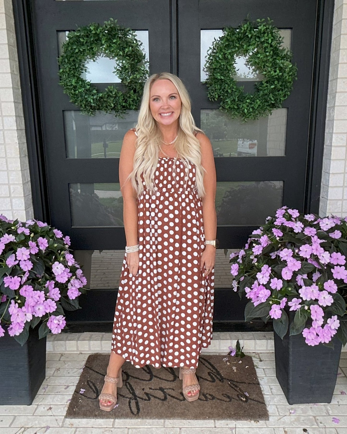 Sleeveless Polka Dot Midi Dress