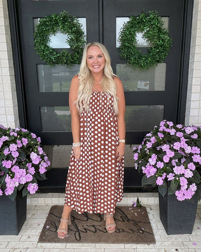 Sleeveless Polka Dot Midi Dress